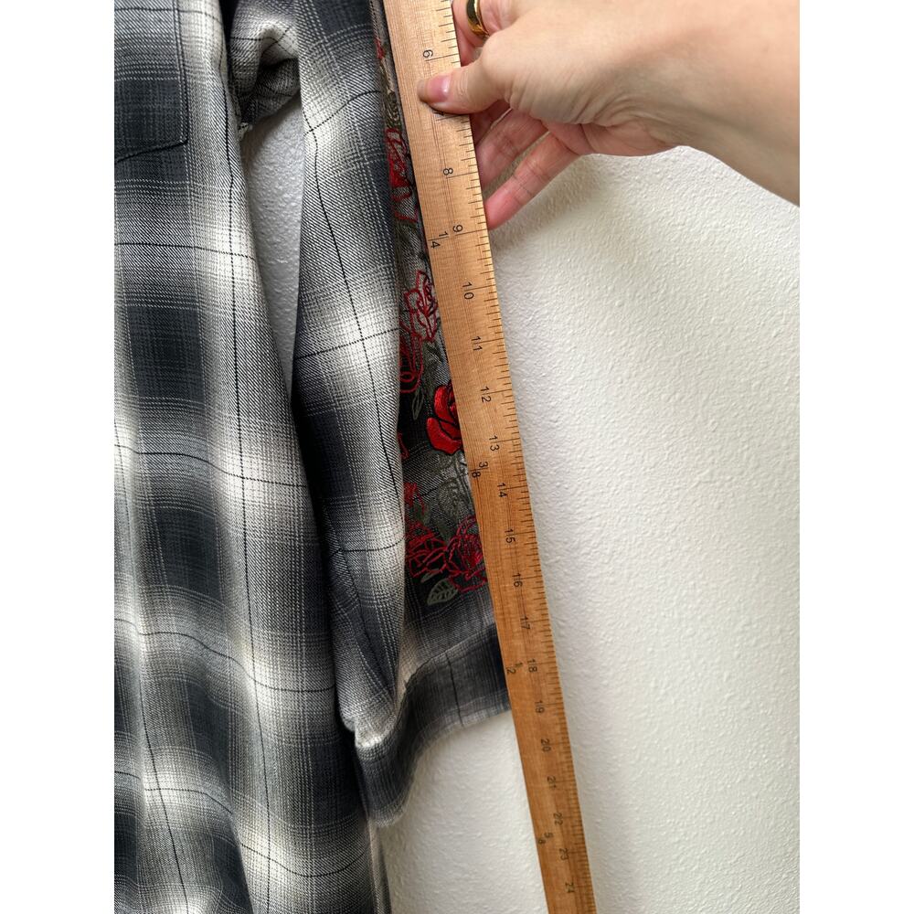Adaptation Rose Embroidered Plaid Longline Shirt Dress Black White M - Picture 16 of 16